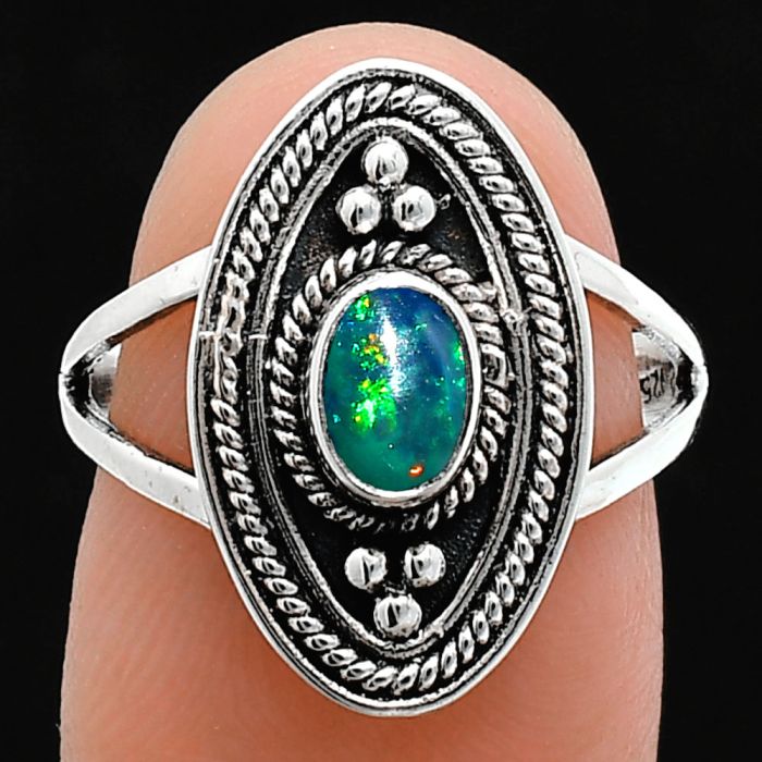 Chalama Black Opal Ring size-7 EXR05060 R-1258, 6x4 mm