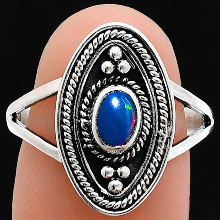 Chalama Black Opal Ring size-9 EXR05061 R-1258, 6x4 mm