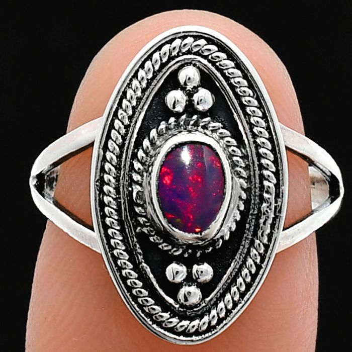 Chalama Black Opal Ring size-7 EXR05062 R-1258, 6x4 mm