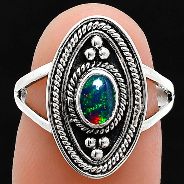 Chalama Black Opal Ring size-7 EXR05063 R-1258, 6x4 mm