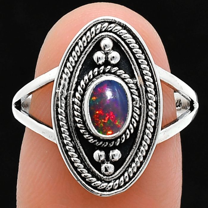 Chalama Black Opal Ring size-8 EXR05064 R-1258, 6x4 mm