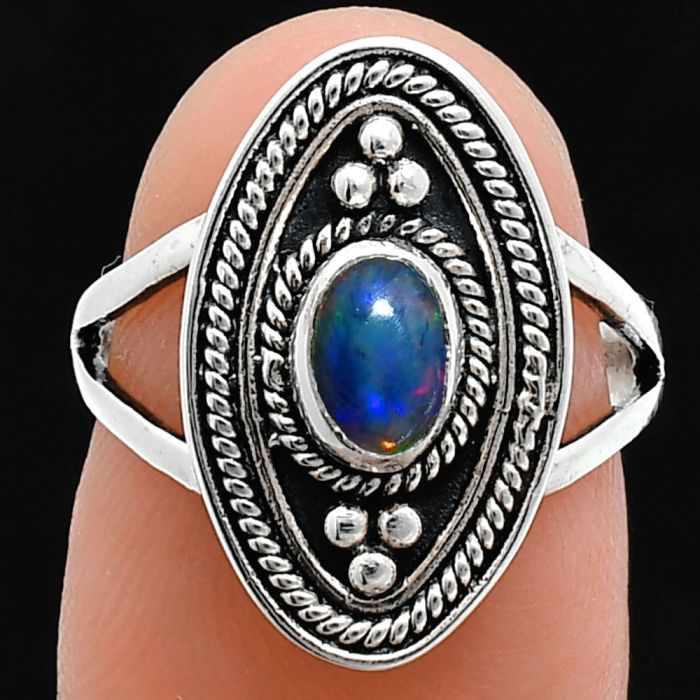 Chalama Black Opal Ring size-6 EXR05065 R-1258, 6x4 mm