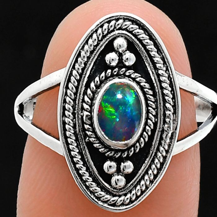 Chalama Black Opal Ring size-8 EXR05066 R-1258, 6x4 mm