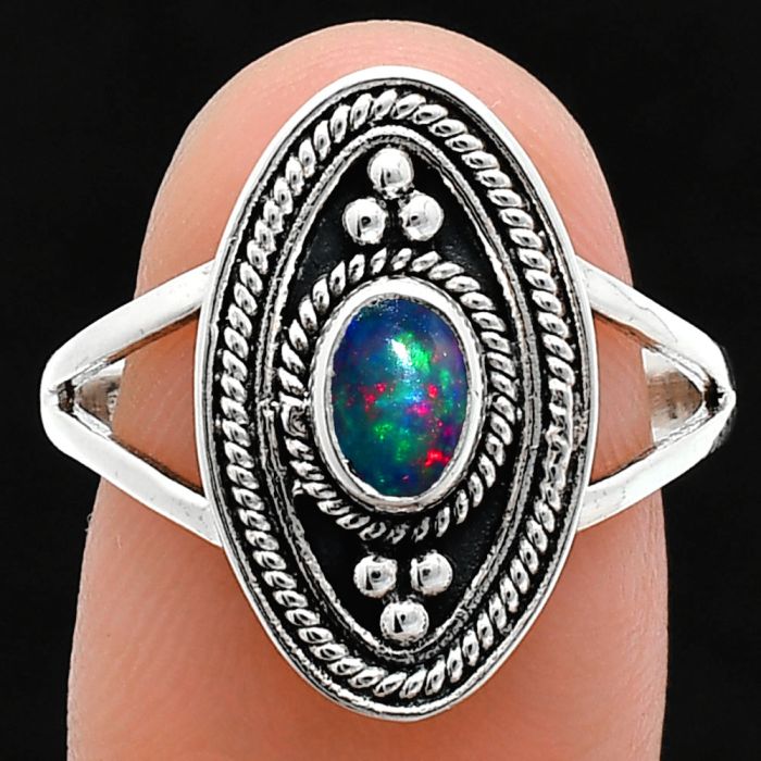 Chalama Black Opal Ring size-8.5 EXR05067 R-1258, 6x4 mm