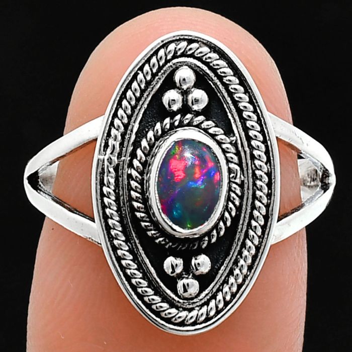 Chalama Black Opal Ring size-8 EXR05068 R-1258, 6x4 mm