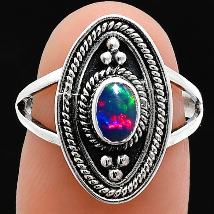 Chalama Black Opal Ring size-7 EXR05069 R-1258, 6x4 mm