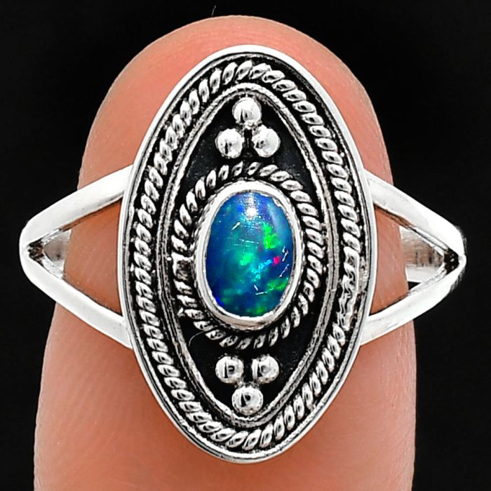 Chalama Black Opal Ring size-8.5 EXR05070 R-1258, 6x4 mm