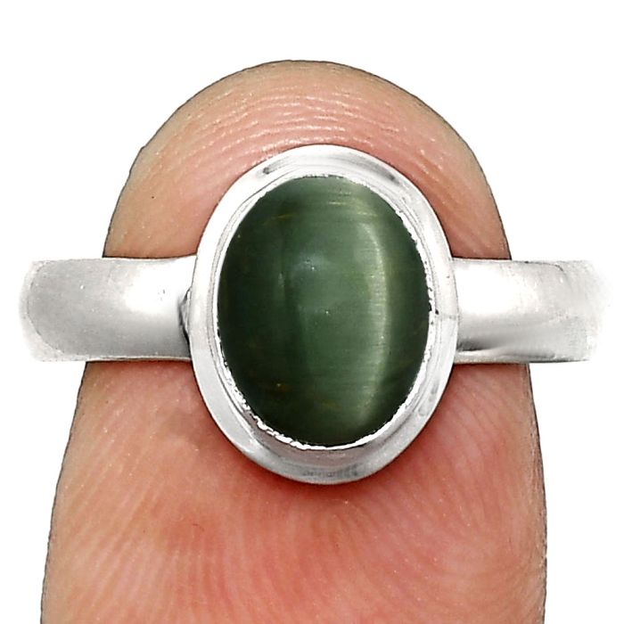 Genuine Cats Eye Ring size-8 EXR05083 R-1007, 7x9 mm