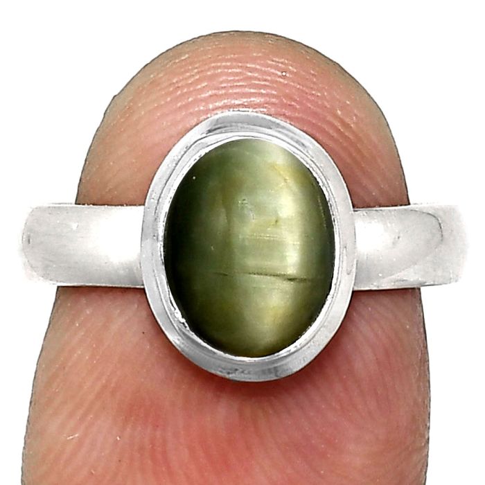 Genuine Cats Eye Ring size-7 EXR05088 R-1007, 7x9 mm