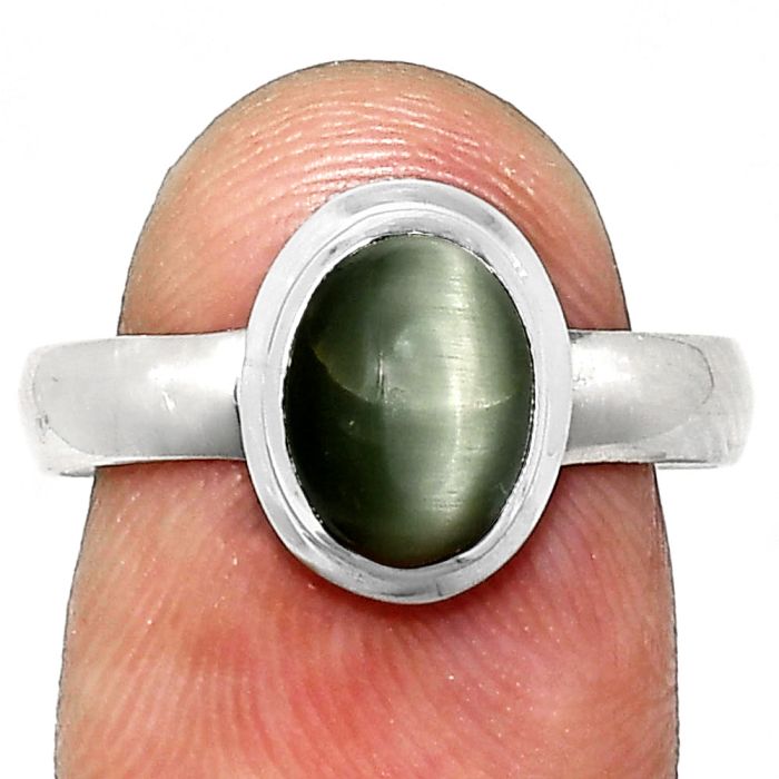 Genuine Cats Eye Ring size-8 EXR05091 R-1007, 7x9 mm