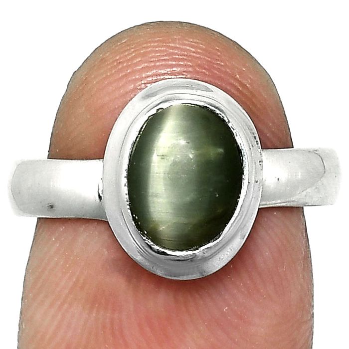 Genuine Cats Eye Ring size-7 EXR05092 R-1007, 7x9 mm