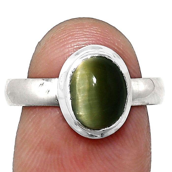 Genuine Cats Eye Ring size-8 EXR05103 R-1007, 7x9 mm