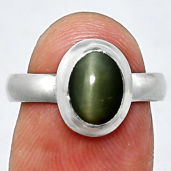 Genuine Cats Eye Ring size-7 EXR05122 R-1007, 7x9 mm