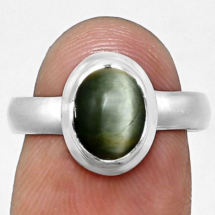 Genuine Cats Eye Ring size-7 EXR05133 R-1007, 7x9 mm