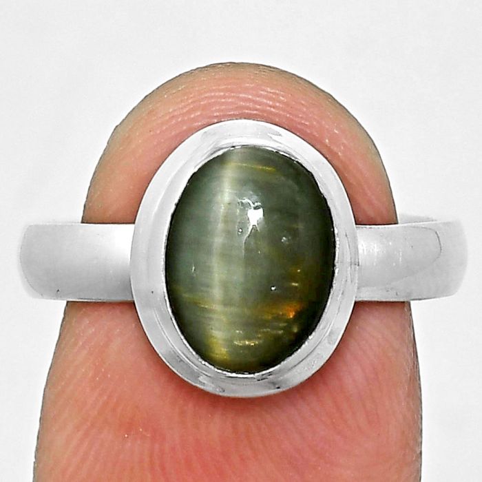 Genuine Cats Eye Ring size-8 EXR05135 R-1007, 8x10 mm