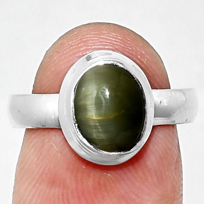 Genuine Cats Eye Ring size-7 EXR05136 R-1007, 7x9 mm