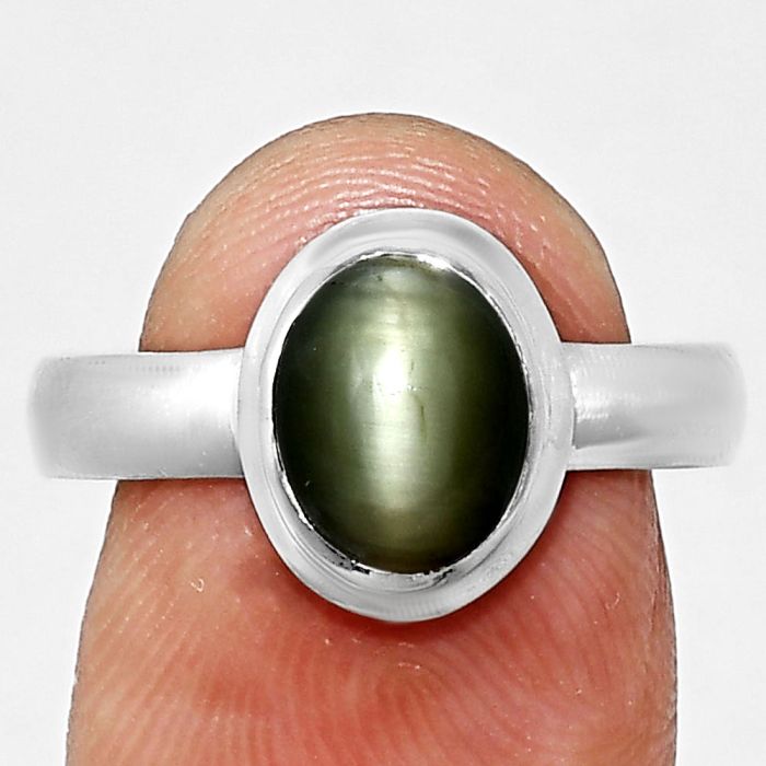 Genuine Cats Eye Ring size-8 EXR05138 R-1007, 7x9 mm