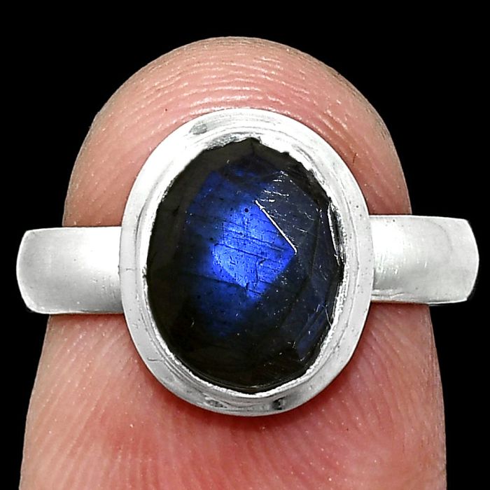 Blue Labradorite Checker Ring size-6 EXR05147 R-1007, 8x10 mm