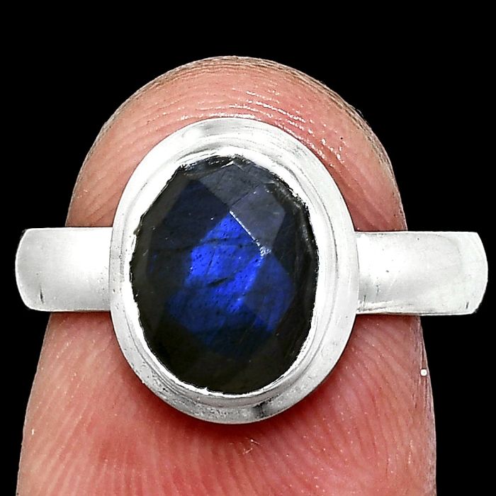 Blue Labradorite Checker Ring size-7 EXR05149 R-1007, 8x10 mm