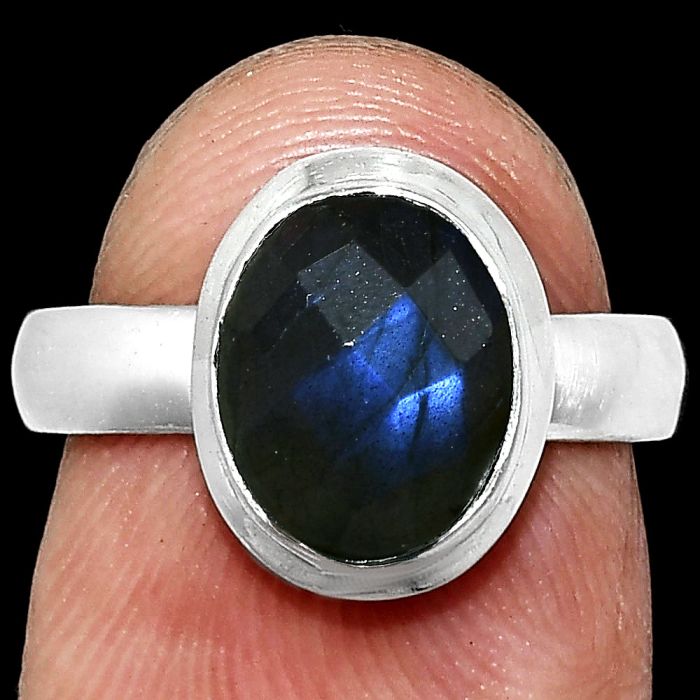 Blue Labradorite Checker Ring size-6 EXR05150 R-1007, 8x10 mm