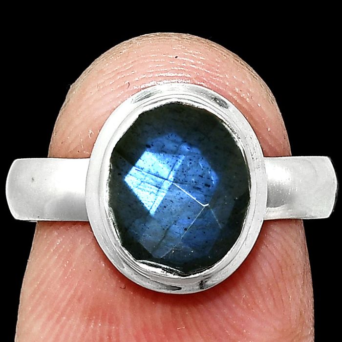 Blue Labradorite Checker Ring size-7 EXR05151 R-1007, 8x10 mm