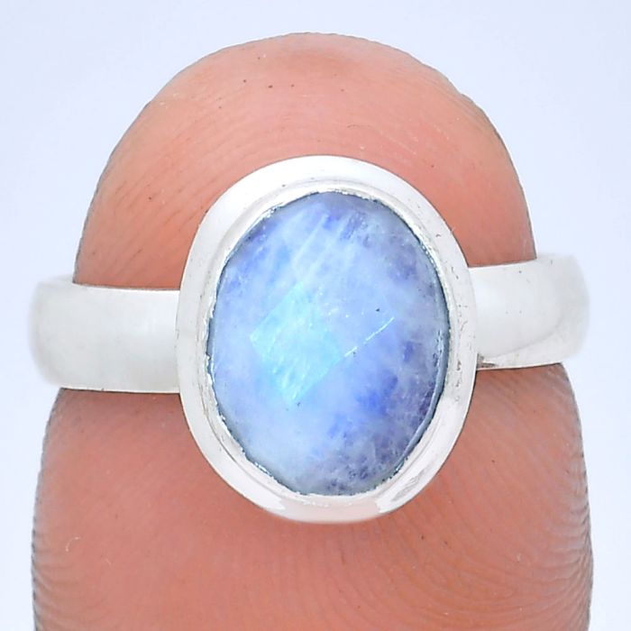 Rainbow Moonstone Checker Ring size-6 EXR05169 R-1007, 8x10 mm