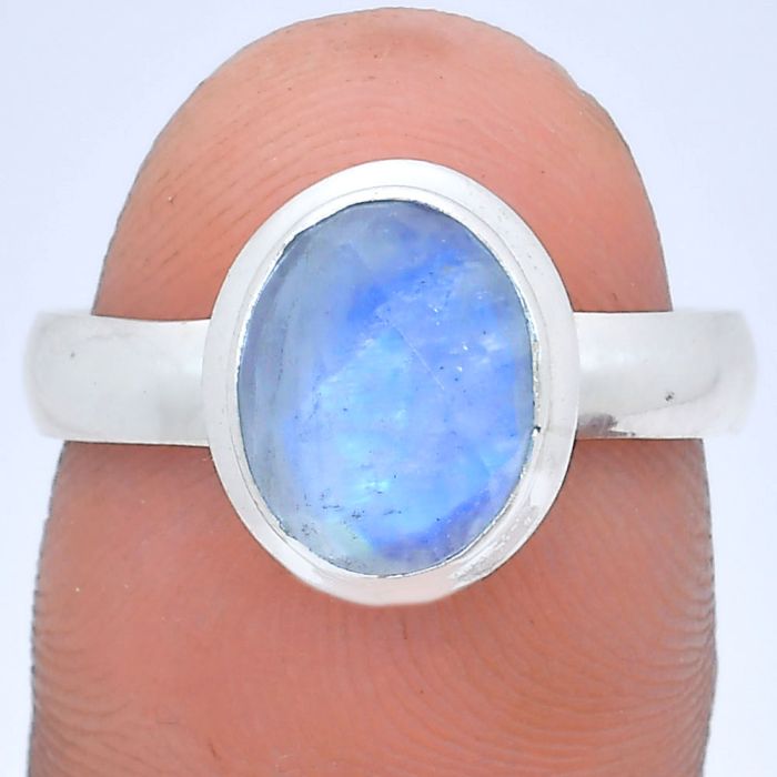 Rainbow Moonstone Checker Ring size-8 EXR05170 R-1007, 8x10 mm