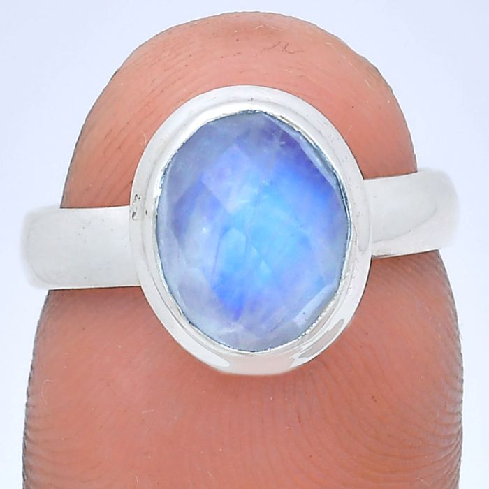 Rainbow Moonstone Checker Ring size-6 EXR05171 R-1007, 8x10 mm