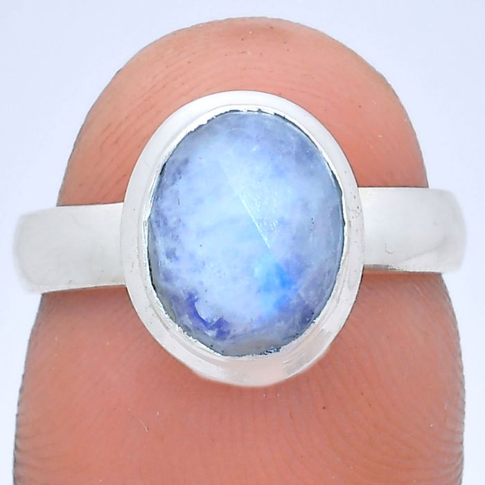 Rainbow Moonstone Checker Ring size-6 EXR05172 R-1007, 8x10 mm