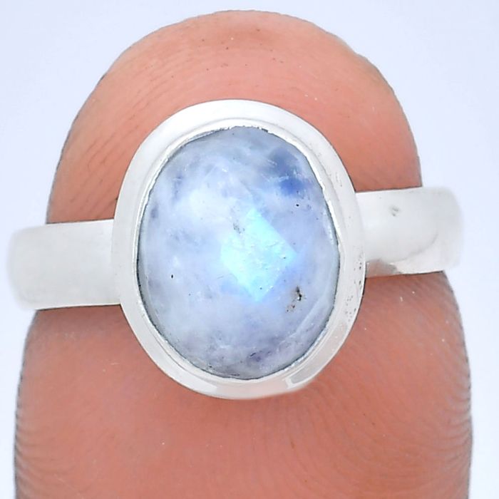 Rainbow Moonstone Checker Ring size-6 EXR05176 R-1007, 8x10 mm