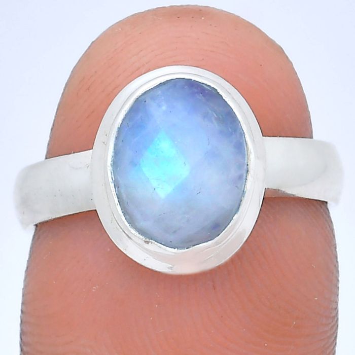 Rainbow Moonstone Checker Ring size-7 EXR05177 R-1007, 8x10 mm