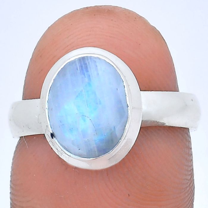 Rainbow Moonstone Checker Ring size-7 EXR05178 R-1007, 8x10 mm