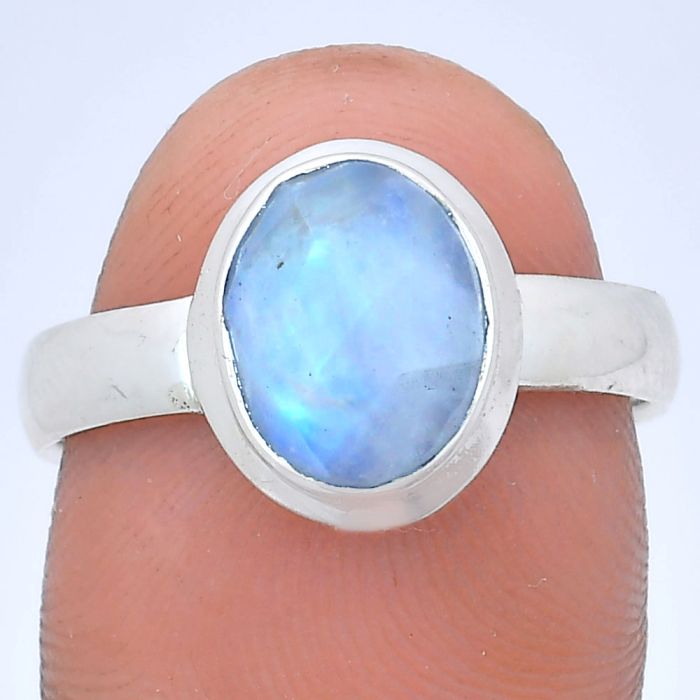 Rainbow Moonstone Checker Ring size-8 EXR05179 R-1007, 8x10 mm