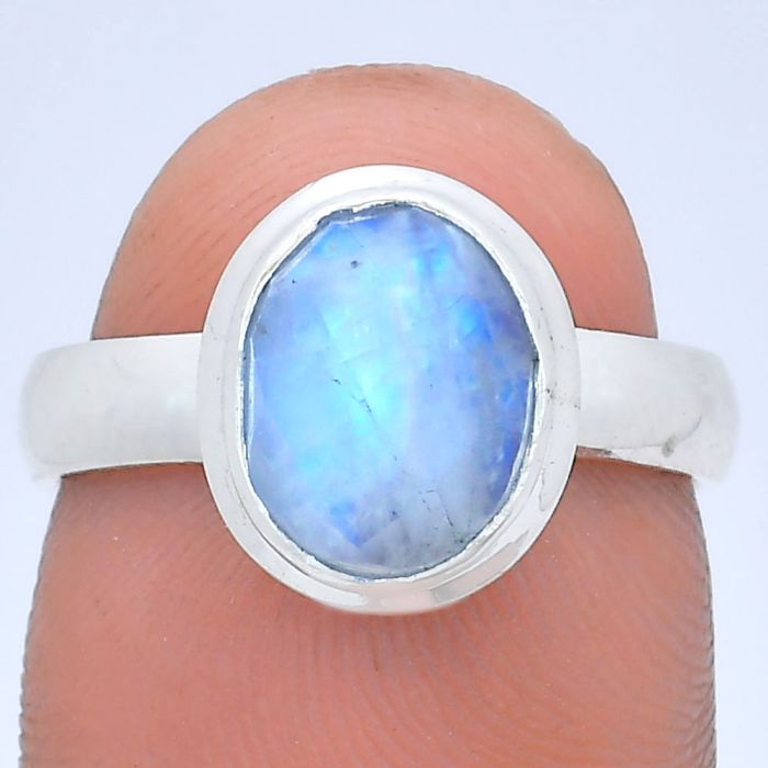 Rainbow Moonstone Checker Ring size-7 EXR05181 R-1007, 8x10 mm