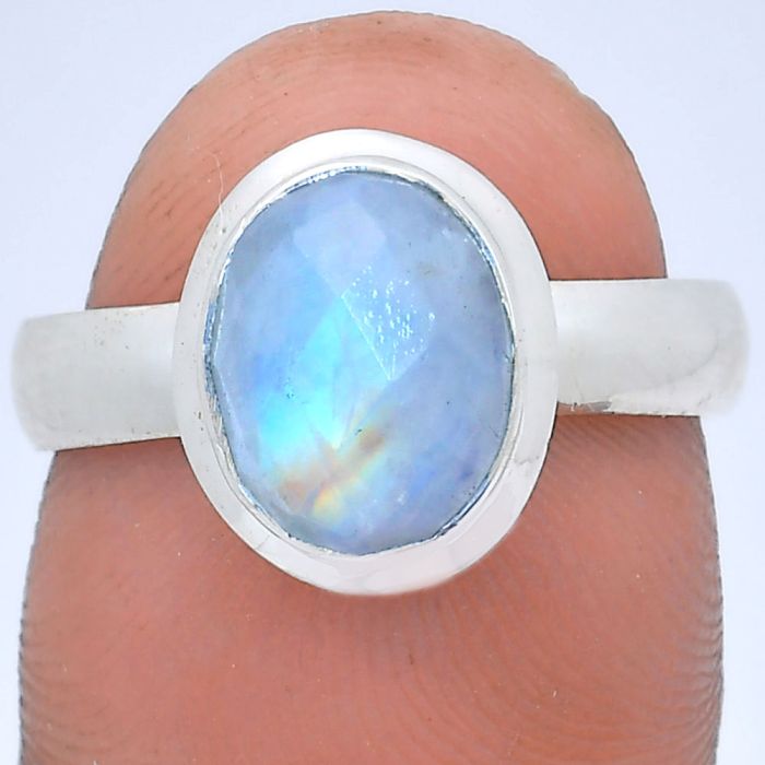 Rainbow Moonstone Checker Ring size-7 EXR05182 R-1007, 8x10 mm