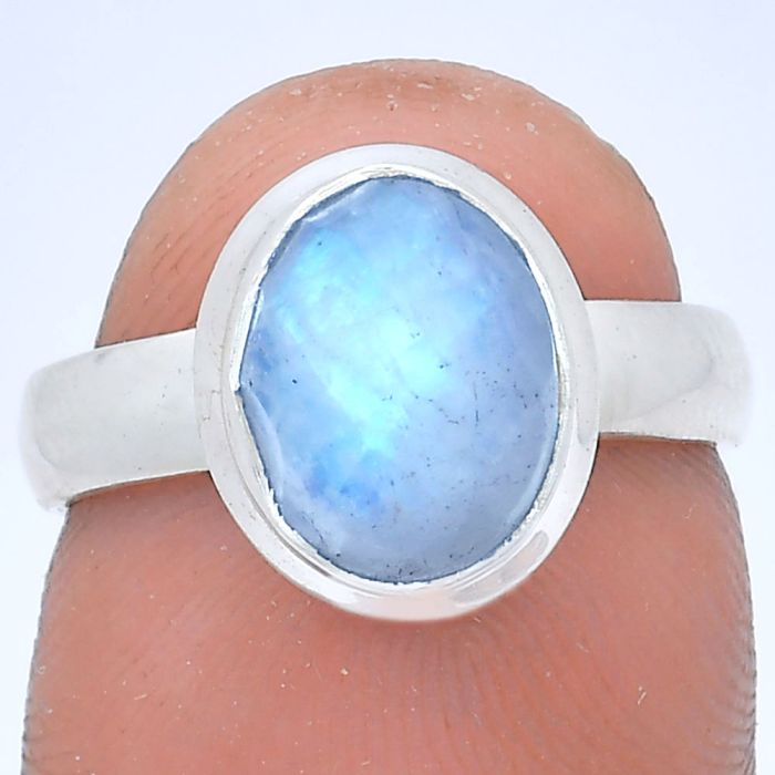 Rainbow Moonstone Checker Ring size-6 EXR05188 R-1007, 8x10 mm