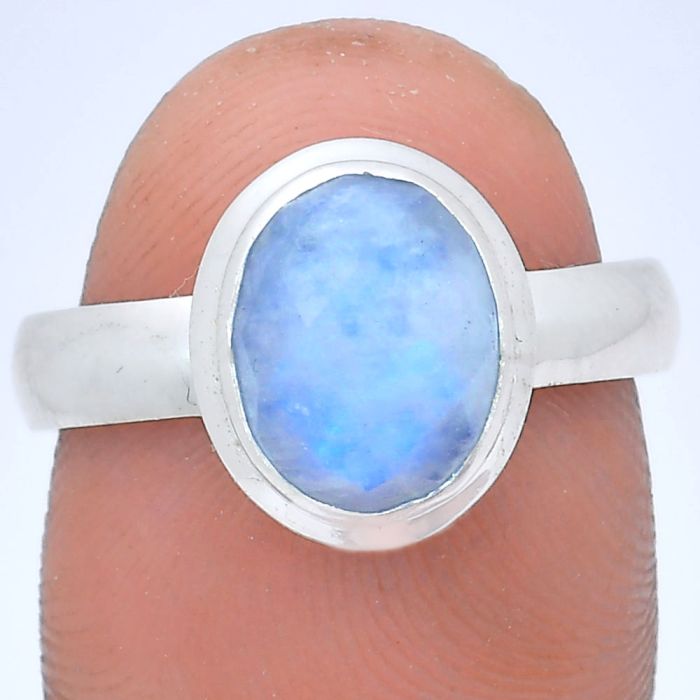 Rainbow Moonstone Checker Ring size-8 EXR05189 R-1007, 8x10 mm