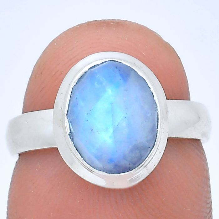 Rainbow Moonstone Checker Ring size-6 EXR05191 R-1007, 8x10 mm