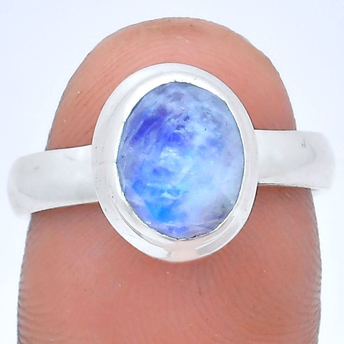 Rainbow Moonstone Checker Ring size-8 EXR05192 R-1007, 8x10 mm