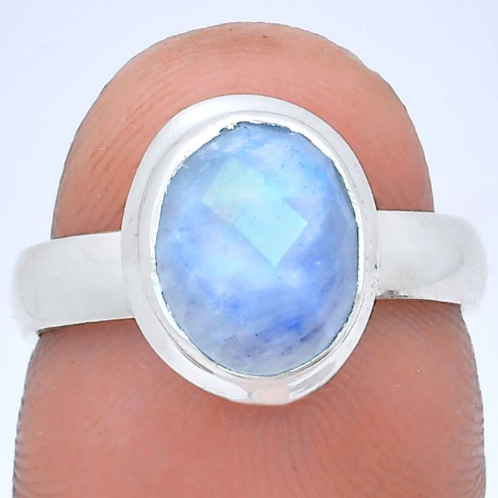 Rainbow Moonstone Checker Ring size-6 EXR05193 R-1007, 8x10 mm