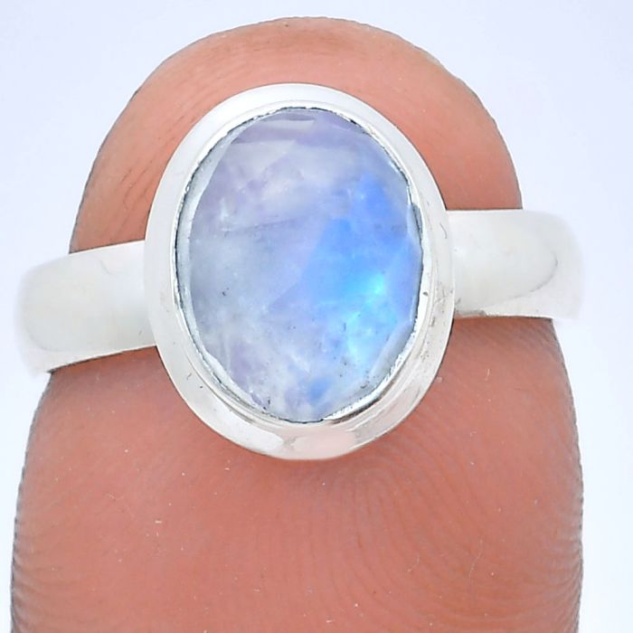 Rainbow Moonstone Checker Ring size-6 EXR05194 R-1007, 8x10 mm