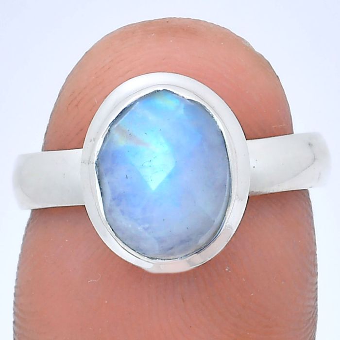 Rainbow Moonstone Checker Ring size-7 EXR05195 R-1007, 8x10 mm