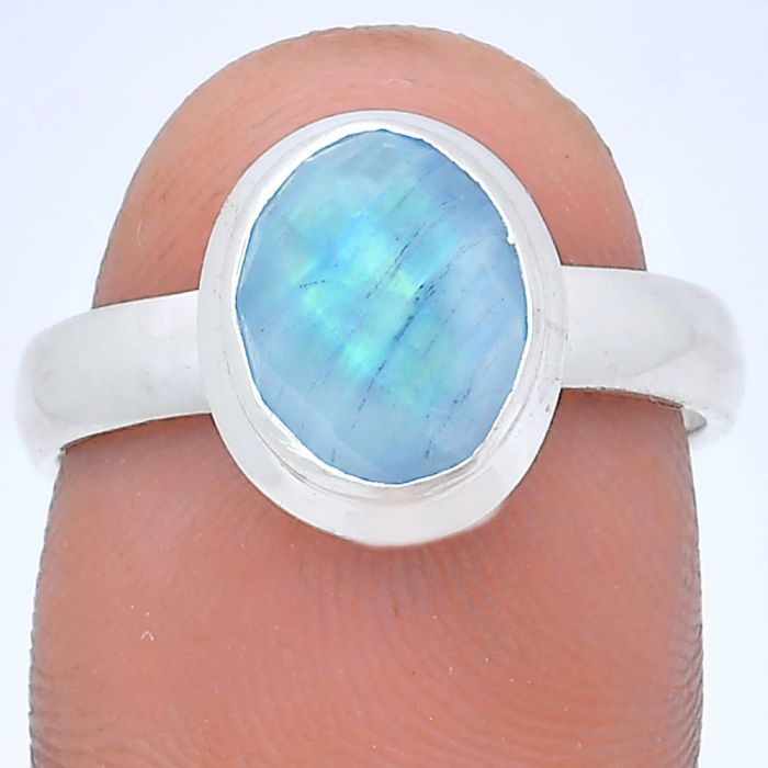 Rainbow Moonstone Checker Ring size-8 EXR05198 R-1007, 8x10 mm