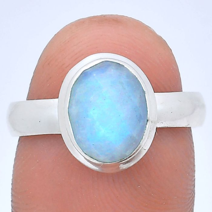 Rainbow Moonstone Checker Ring size-8 EXR05199 R-1007, 8x10 mm