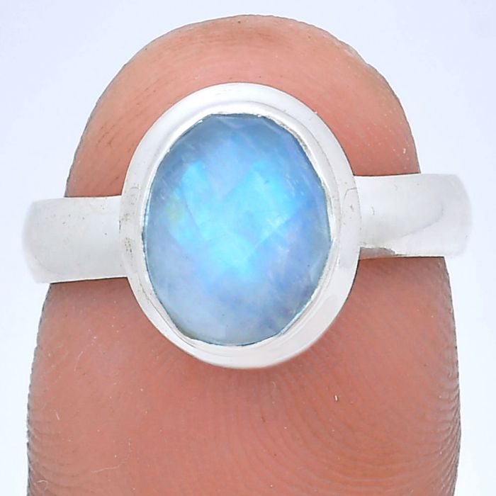 Rainbow Moonstone Checker Ring size-7 EXR05201 R-1007, 8x10 mm