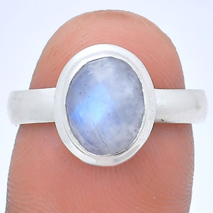 Rainbow Moonstone Checker Ring size-8 EXR05202 R-1007, 8x10 mm