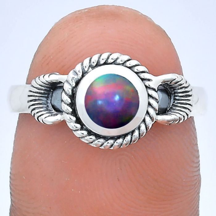 Chalama Black Opal Ring size-8 EXR05210 R-1733, 6x6 mm