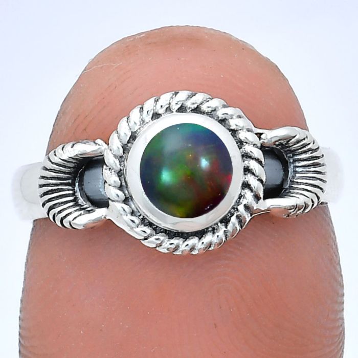 Chalama Black Opal Ring size-7 EXR05218 R-1733, 6x6 mm