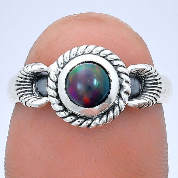 Chalama Black Opal Ring size-7 EXR05219 R-1733, 6x6 mm