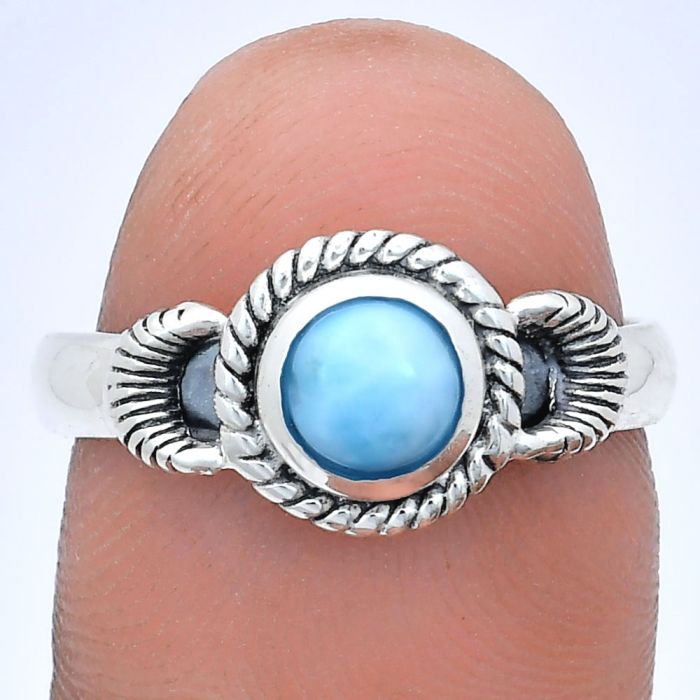 Larimar (Dominican Republic) Ring size-8 EXR05233 R-1733, 6x6 mm